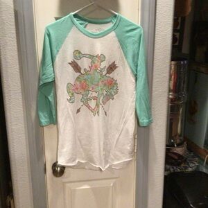 Crazy Train Mint & White Floral Rodeo Raglan Top
